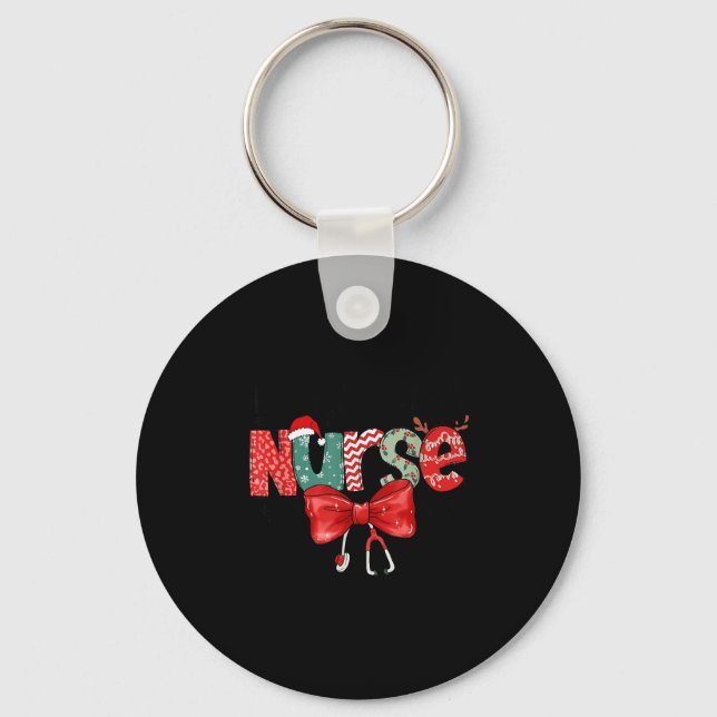 Labour &amp; Delivery Nurse Stethoscope &amp; Bow  Key Ring (Front)