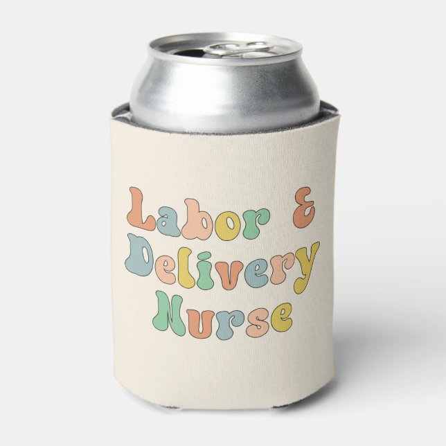 Labour and Delivery Nurse Groovy Retro Can Cooler (Can Front)