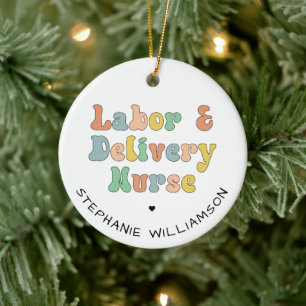 Labour and Delivery Nurse Groovy Retro Ceramic Tree Decoration