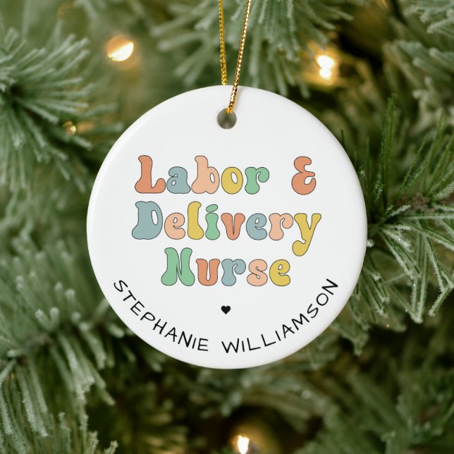 Labour and Delivery Nurse Groovy Retro Ceramic Tree Decoration (Tree)