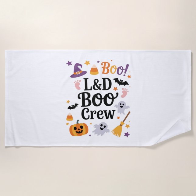 Labour and Delivery Nurse Halloween Pumpkin Ghost  Beach Towel (Front)