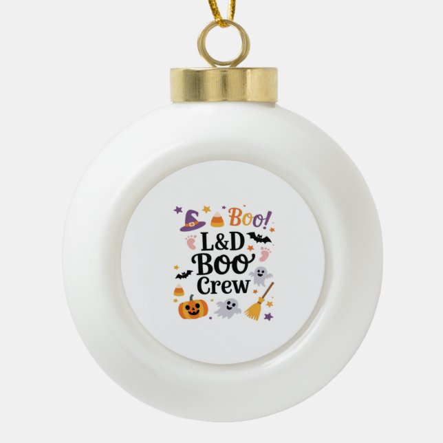 Labour and Delivery Nurse Halloween Pumpkin Ghost  Ceramic Ball Christmas Ornament (Front)