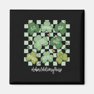 Labour And Delivery Nurse Shamrocks Retro St Patri Magnet