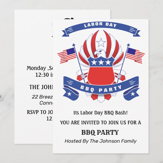 Labour Day American Eagle BBQ Party   Invitation (Front/Back)