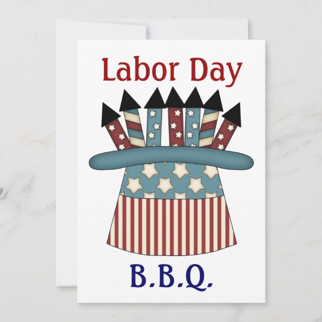 Labour Day B.B.Q./Patriotic Hat Full of Fireworks Invitation (Front)