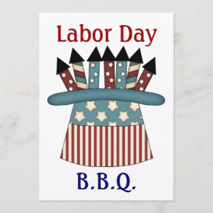 Labour Day B.B.Q./Patriotic Hat Full of Fireworks Invitation