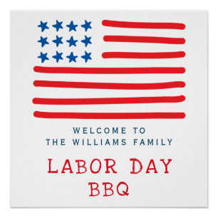 Labour Day BBQ American Flag - Welcome Poster