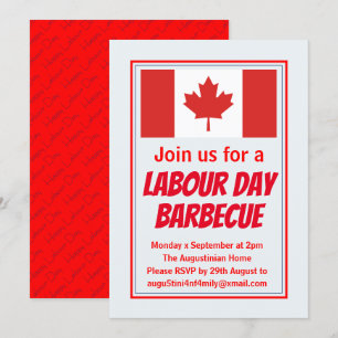 LABOUR DAY BBQ BARBECUE Canada Flag Customised Invitation