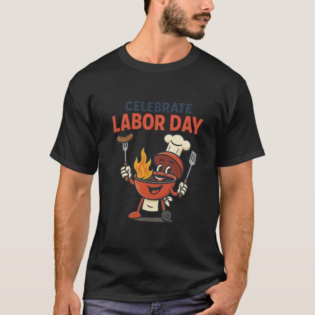 Labour Day BBQ Party Cartoon – Grill Master Time! T-Shirt (Front)