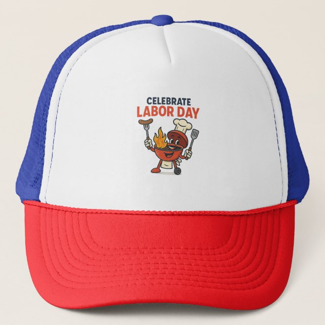 Labour Day BBQ Party Cartoon – Grill Master Time! Trucker Hat (Front)