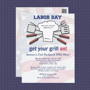 Labour Day BBQ Party Family Summer Grill Blast Postcard