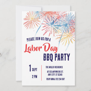 Labour Day BBQ Party Red White Blue Patriotic Invitation