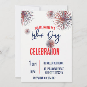 Labour Day BBQ Party Red White Blue Patriotic Invitation