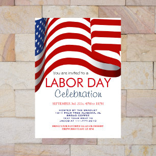 Labour Day BBQ Party Worker American flag Invitation