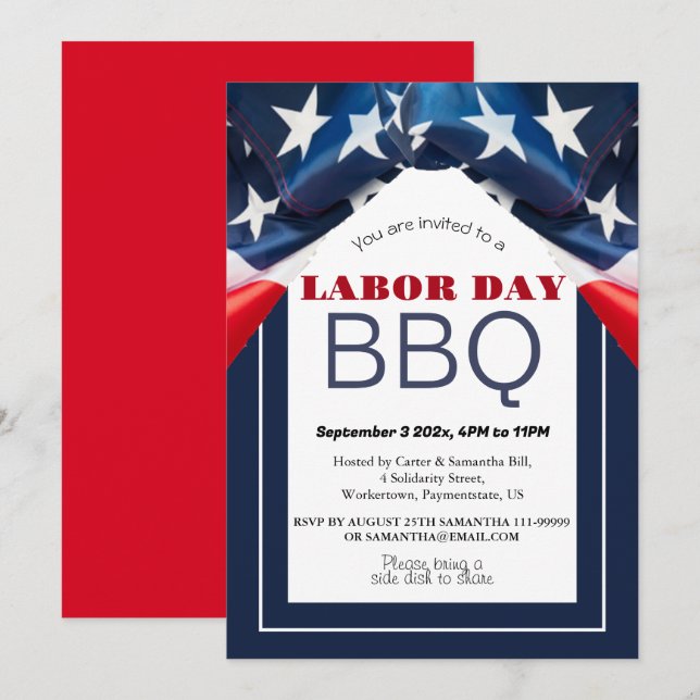 Labour Day BBQ Party Worker Patriotic American fla Invitation (Front/Back)