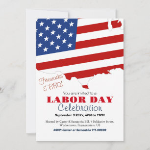 Labour Day BBQ Party Worker Patriotic American fla Invitation