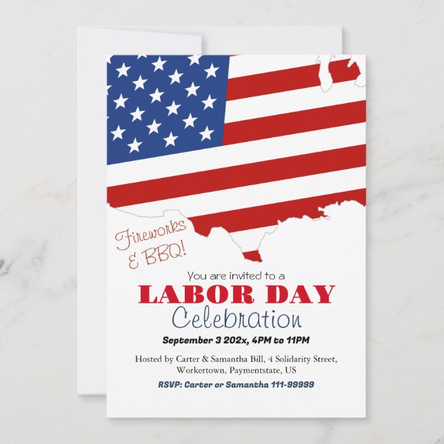 Labour Day BBQ Party Worker Patriotic American fla Invitation (Front)