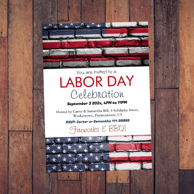 Labour Day BBQ Party Worker Patriotic American fla Invitation (Creator Uploaded)
