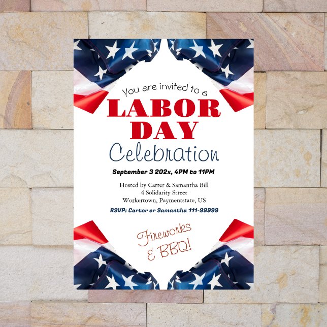 Labour Day BBQ Party Worker Patriotic American fla Invitation (Creator Uploaded)