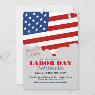 Labour Day BBQ Party Worker Patriotic American fla Invitation