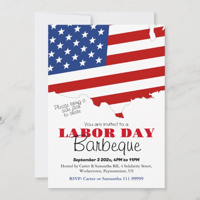 Labour Day BBQ Party Worker Patriotic American fla Invitation (Front)