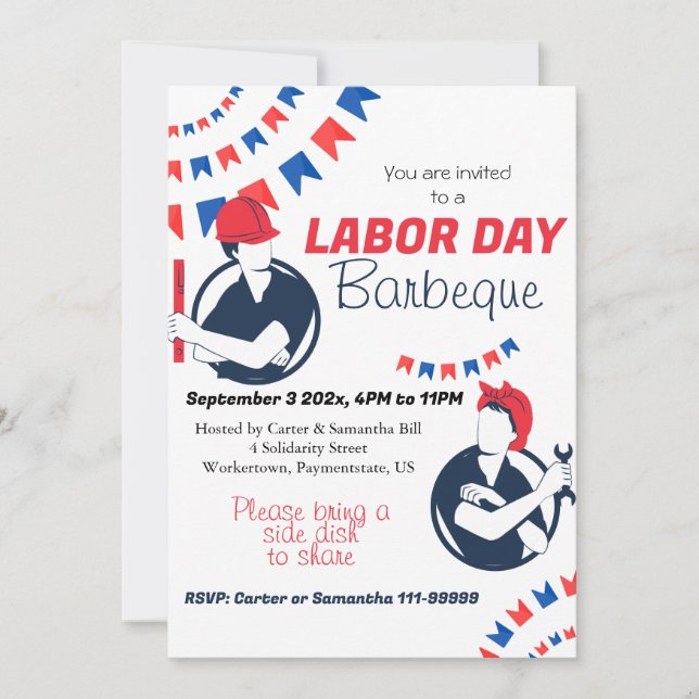 Labour Day BBQ Party Worker Patriotic  Invitation (Front)