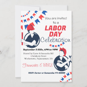 Labour Day BBQ Party Worker Patriotic Summer Invitation