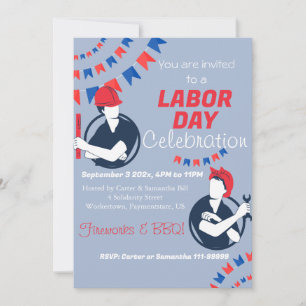 Labour Day BBQ Party Worker Patriotic Summer Invitation