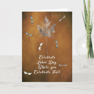 Labour Day Card on Grunge Gold with Silver Leaf