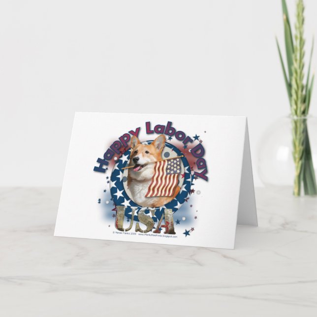 Labour Day - Flag Waving - Corgi - Owen Card (Front)