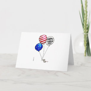 Labour Day - Flying mouse with balloons. Card