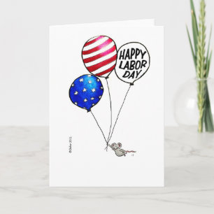 Labour Day - Flying mouse with balloons. Card