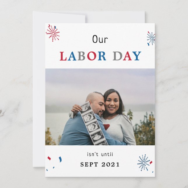 Labour day funny baby pregnancy photo announcement (Front)
