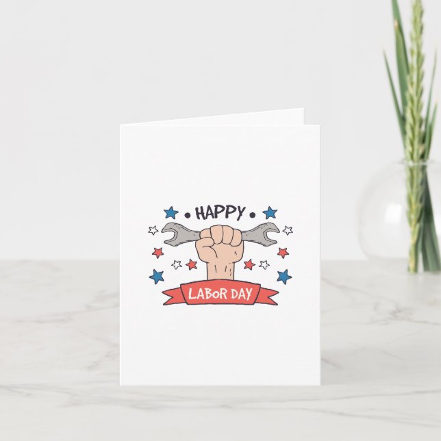 Labour Day Graphic Badge Colour Design Card (Front)