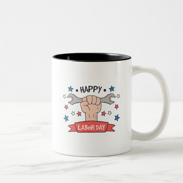 Labour Day Graphic Badge Colour Design Two-Tone Coffee Mug (Right)