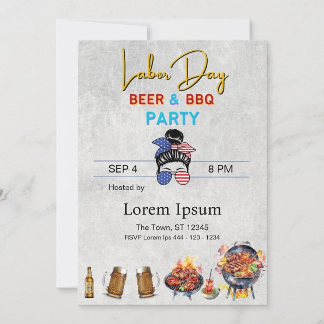 labour day holiday card red white blue BBQ (Front)