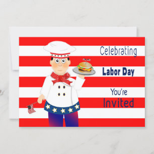 Labour Day Invitation, Chef Serving Cheeseburger Invitation