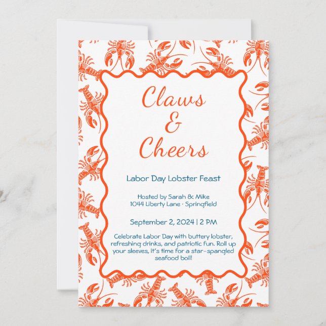 Labour Day Lobster Boil Invitation – Patriotic Sea (Front)
