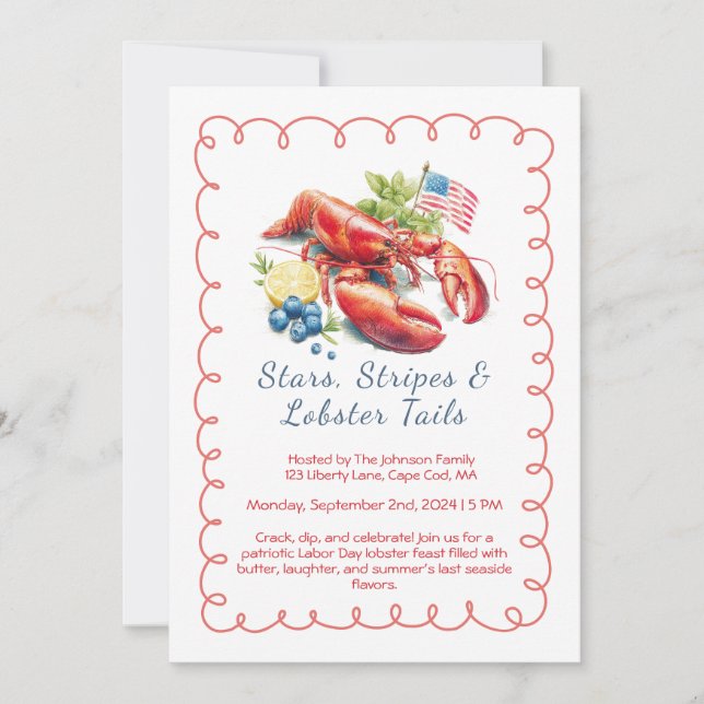 Labour Day Lobster Boil Invitation – Patriotic Sea (Front)