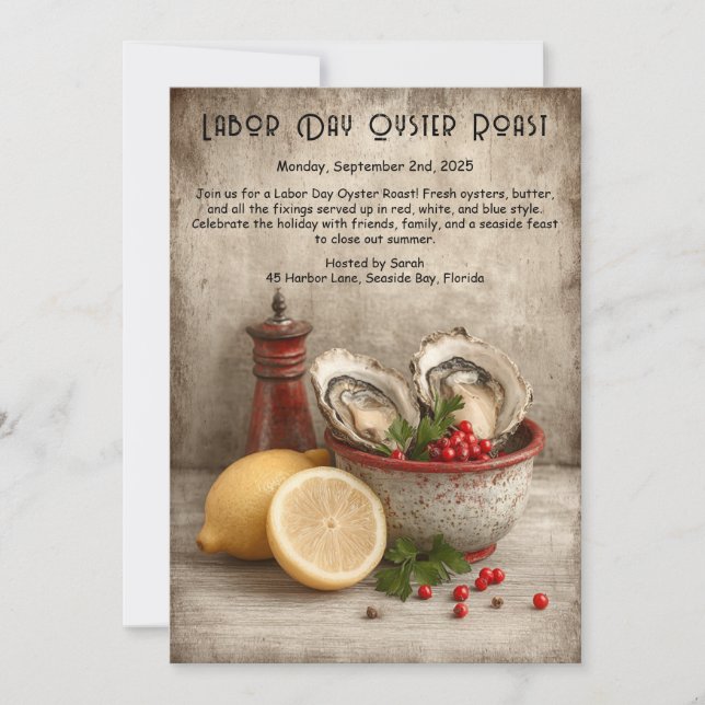 Labour Day Oyster Roast Invitation  Patriotic Coas (Front)