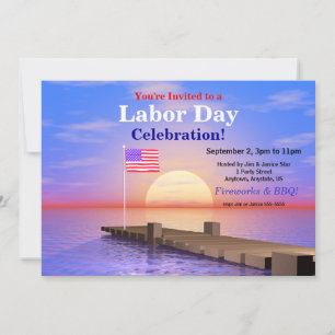 Labour Day Party US Flag on Dock Invitation