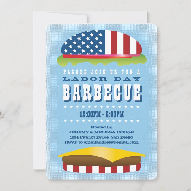 Labour Day Patriotic Burger Barbecue Invitation (Front)