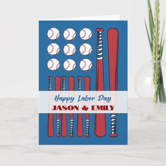 Labour Day Personalised Baseball Flag Red White Card (Front)