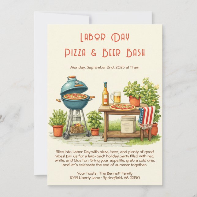Labour Day Pizza & Beer Invitation – Patriotic   (Front)