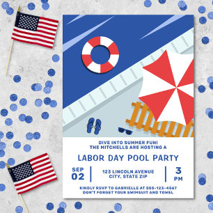 Labour Day Pool Party Red White & Blue Invitation