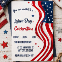 Labour Day Red White Blue American Flag Party
