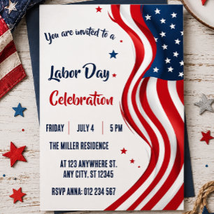 Labour Day  Red White Blue American Flag Party  Invitation