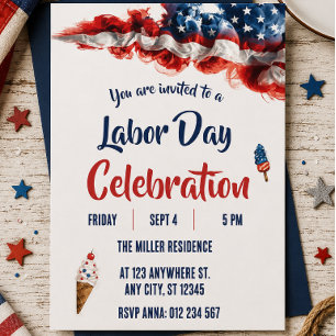 Labour Day Red White Blue Fireworks Party Invitation