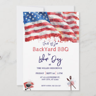 Labour day Red White Blue USA BBQ Party Invitation