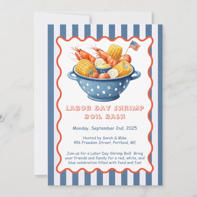 Labour Day Shrimp Boil Invitation – Patriotic Sea (Front)